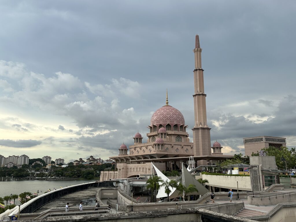 Pink dome of Putra Mosque seen during a Putrajaya day trip